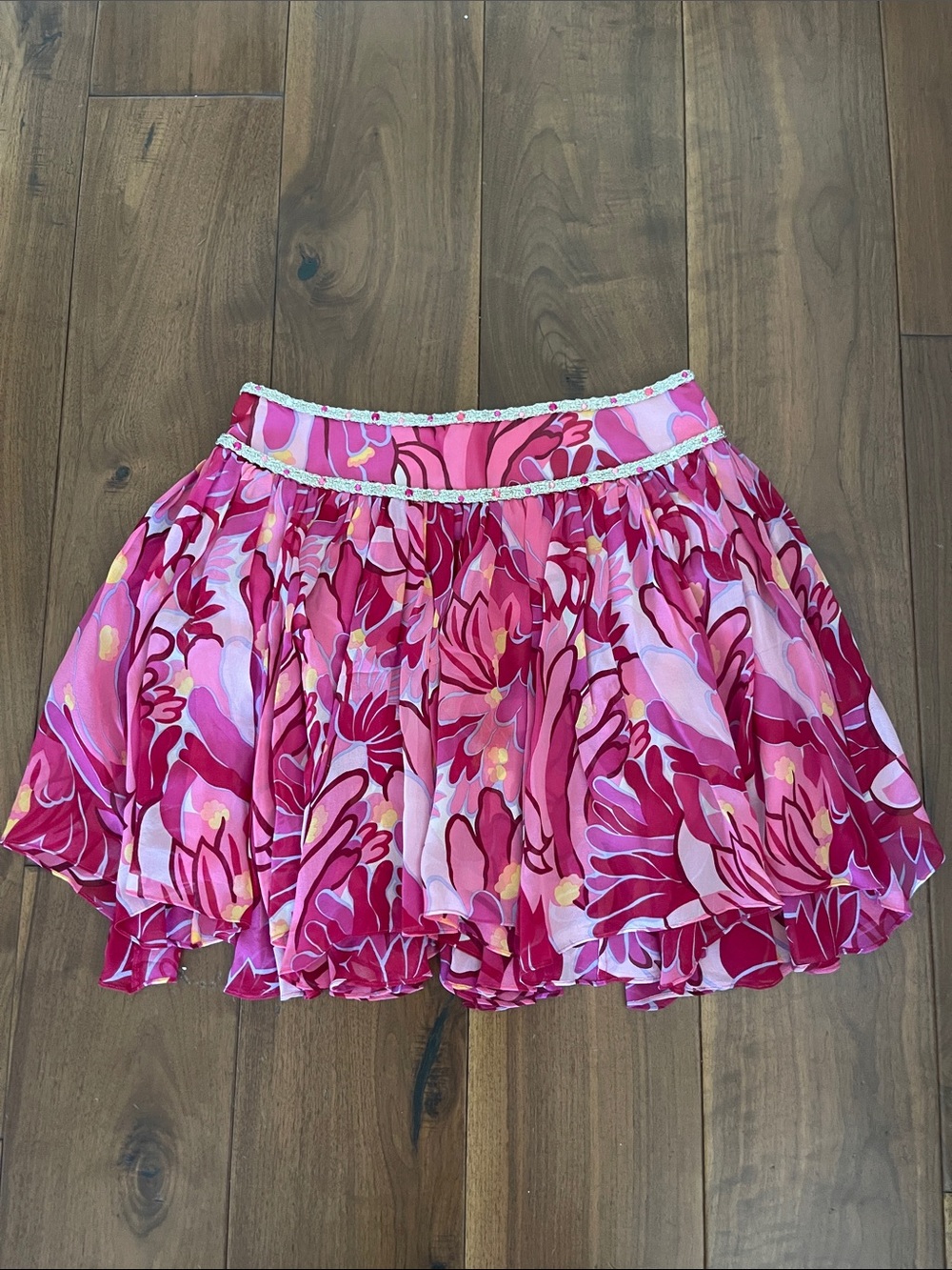 Jill Stuart Pink Floral Tiered Midi Skirt